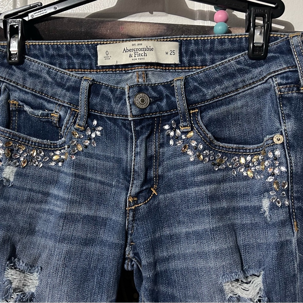 Abercrombie & Fitch Women's Blue Embellished Jeans